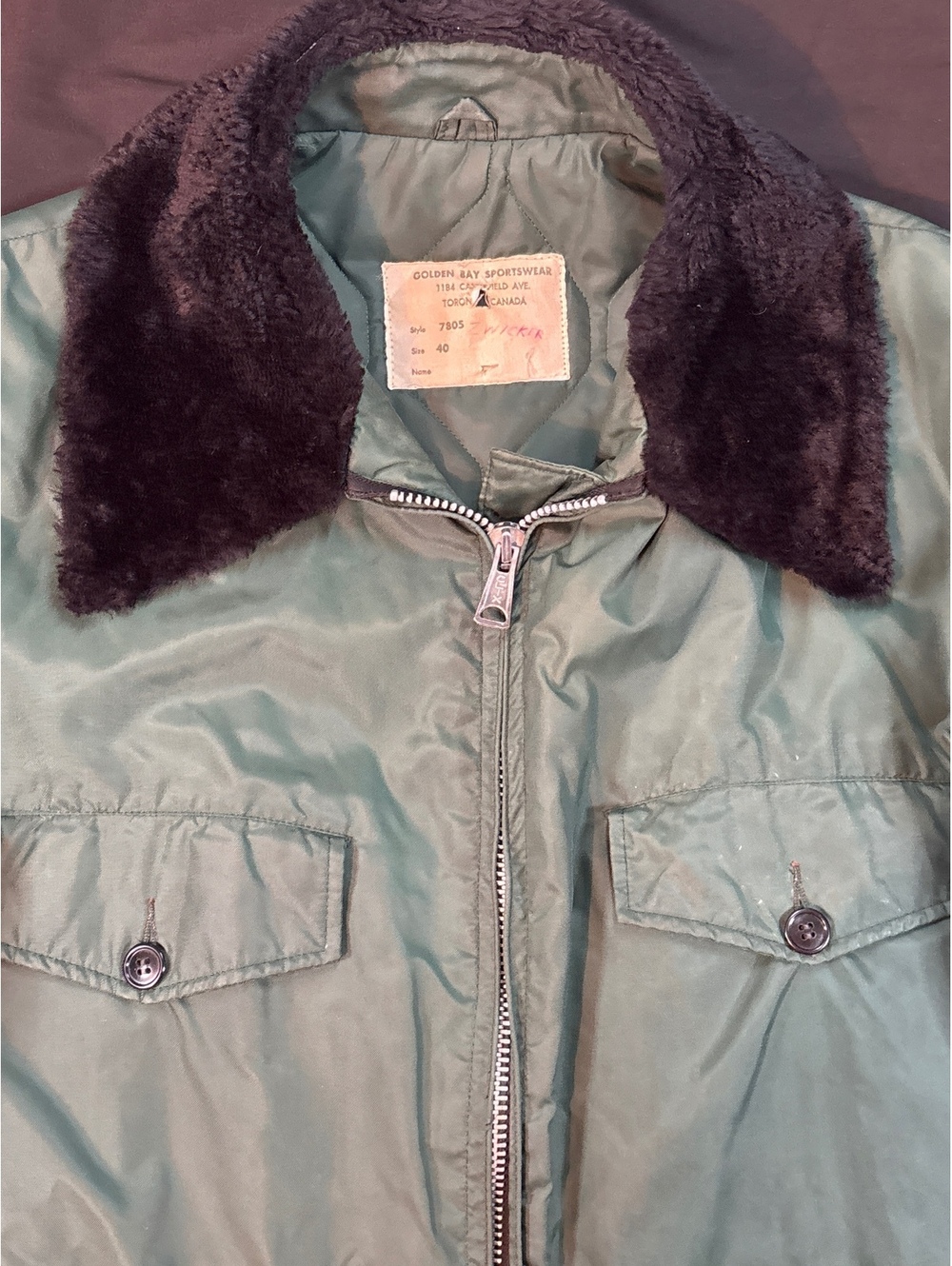 Vintage 70s Golden Bay Sportswear Men’s 40 Green Field Jacket Fur Collar